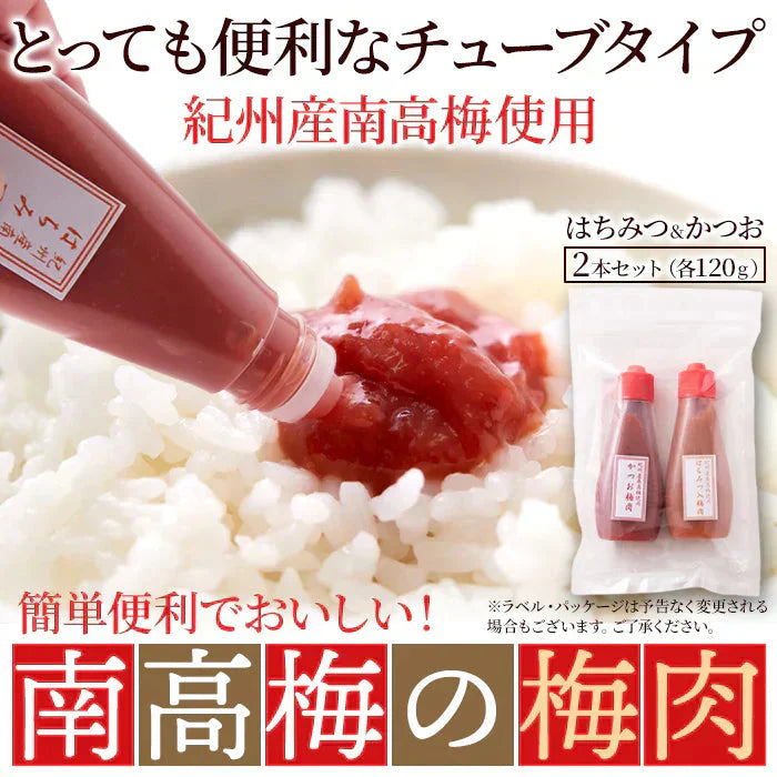 賞味期限2025年2月28日 はちみつ入り＆かつお☆紀州産南高梅のおいしい梅肉2本セット メール便