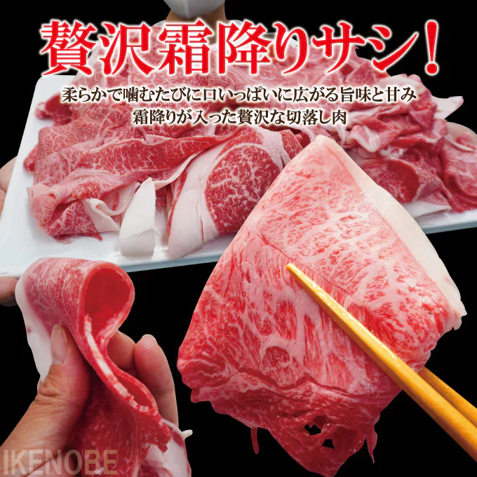 贅沢霜降りサシ黒毛和牛切り落とし1kg(500ｇx2パック)