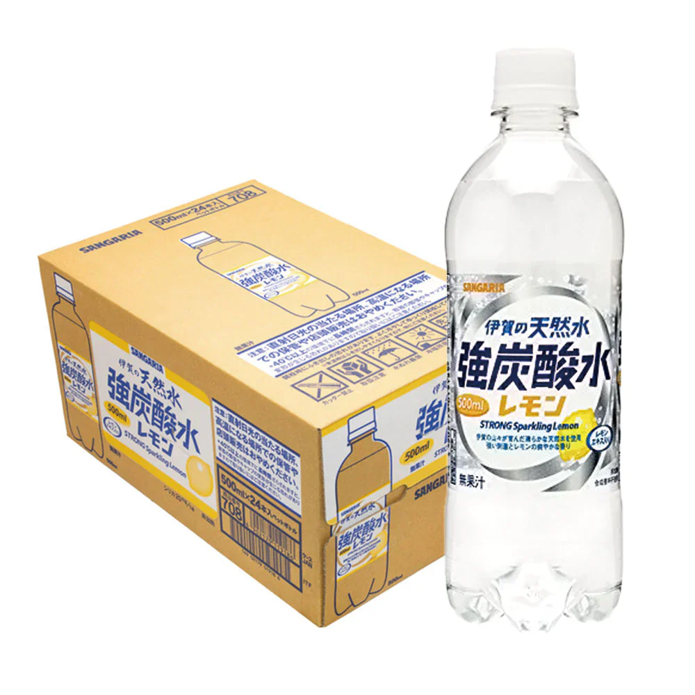 【送料無料】サンガリア 伊賀の天然水 強炭酸水 レモン 500ml×１ケース/24本