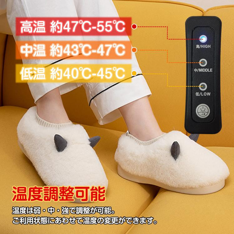 【ホワイト】フットヒーター フットウォーマー 足温器 電気 ヒーター スリッパ 発熱 加熱スリッパ 電気 電熱 洗濯 USB 3段階
