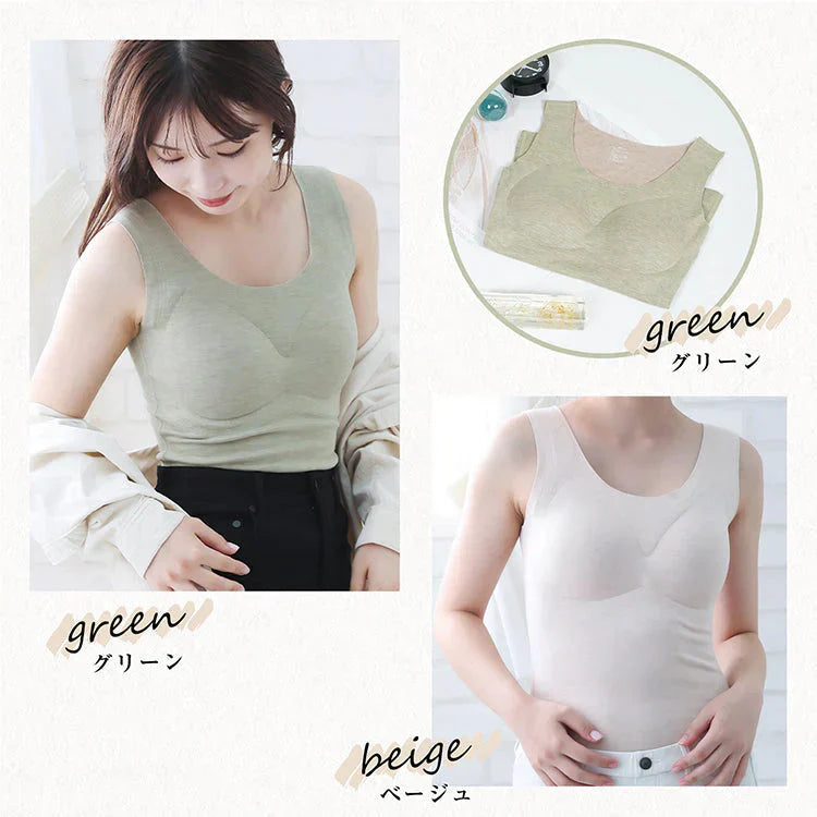 カシミヤシルクタンクトップ 「ベージュLサイズ」 キャミソール カップ付きタンクトップ ブラ カップ付きキャミソール ブラキャミ 裏起毛 カップ取り外し
