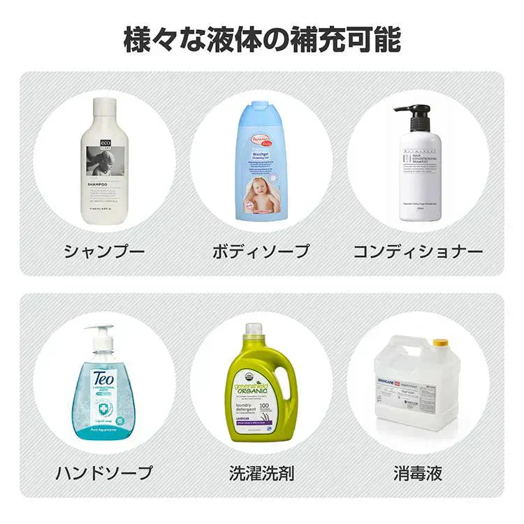 ソープディスペンサー 「シルバー(グレー)」 ディスペンサー マグネット シャンプーディスペンサー シャンプーボトル 下から出てくる 壁掛け 磁石 おしゃれ ボトル