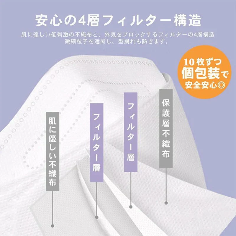 （ホワイト）マスク KN95 韓国風  90枚 柳葉型10枚入包装 大人 子ども 立体マスク 口紅が付きにくい 4層フィルター 小顔効果 不織布 男女兼用 送料無料【エコ得】