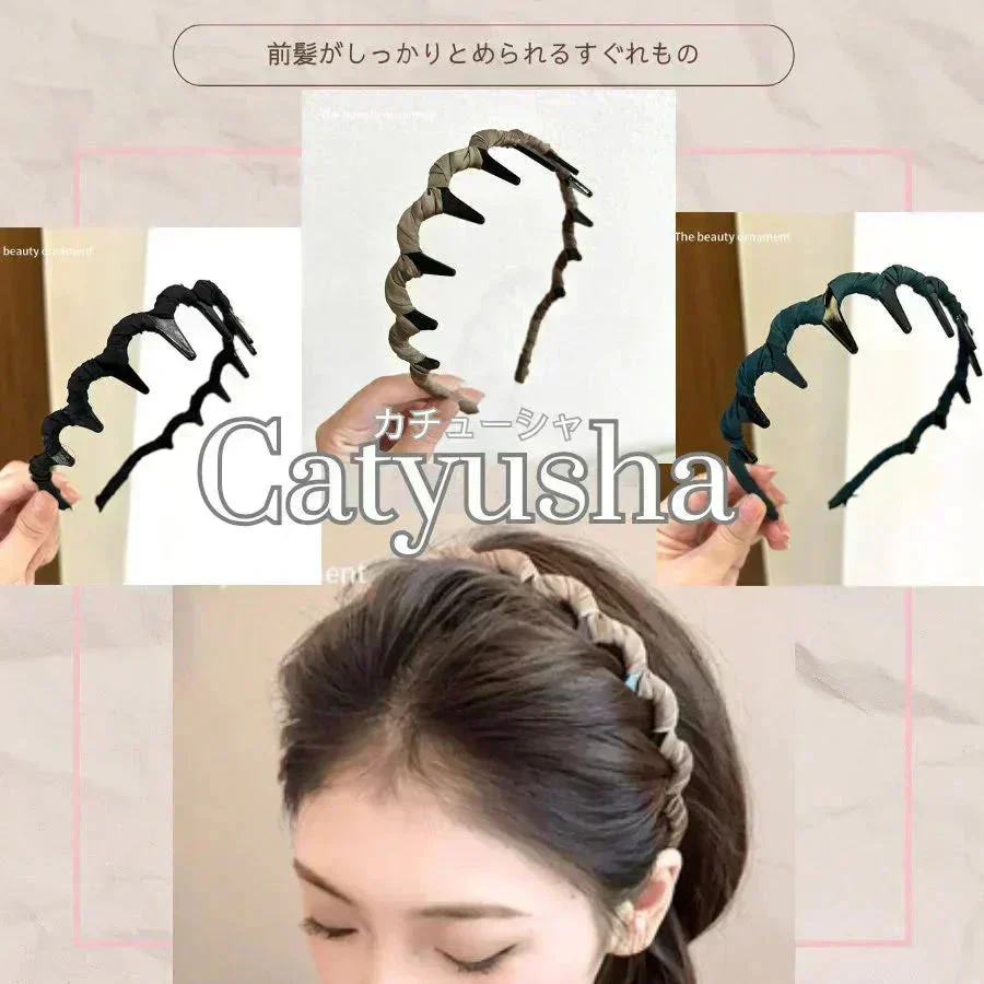 【グリーン】カチューシャ　コーム付き レディース 女性 ヘアアクセサリー ウェーブ ノーマル 髪飾り 前髪留め ヘアアレンジ 前髪まとめ ウェーブ シンプル カジ