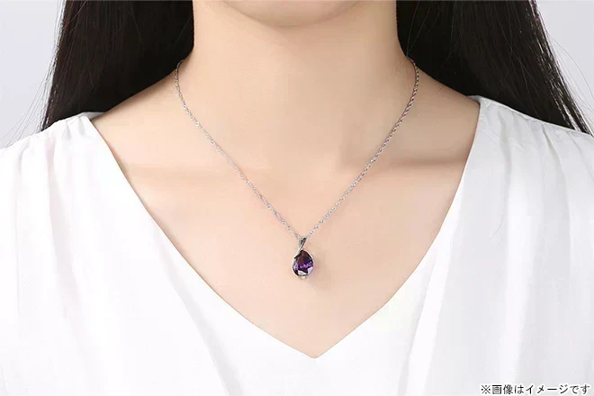 〈ネックレス〉超大粒アメジストジルコニア大粒ドロップ【カウシェファーム収穫対象商品】