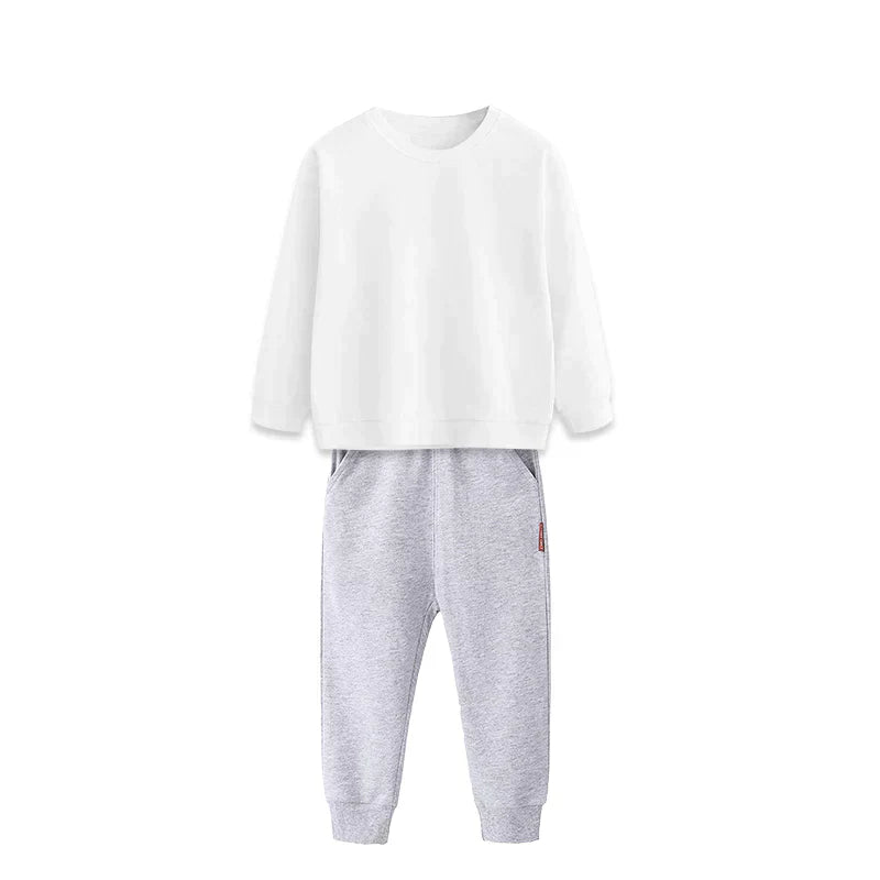 2点セット グレー 150cm トレーナー1枚 と ズボン1枚 体育 体操服 子供 キッズ 白Tシャツ長袖 黒 グレー パンツ 秋 春 冬 通気性 運動会 イベント 男女兼用 ポップダンス