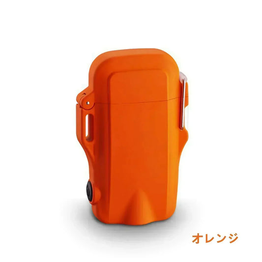 【安全ロック保護&USB充電式】防災屋外 プラズマアークライター ダブルアーク 懐中電灯 屋外 防水 防塵 防炎 ポータブル 電子ライター 登山 キャンプ w138C(オレンジ)