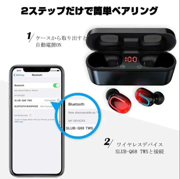 「在庫処分商品」ワイヤレスヘッドセット Bluetooth5.0+EDR イヤホン ワイヤレスイヤホン 左右分離型 小型軽量 カナル型 600mAh充電式収納ケース付き Siri対応 日本語音声通知
