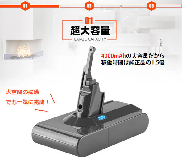 ダイソン掃除機用バッテリー V8 4000mAh 互換 dyson V7 V8 SV10対応 21.6V 4.0Ah PSE認証済み 壁掛けブラケット対応 掃除機パーツ 交換用充電電池 買い替え