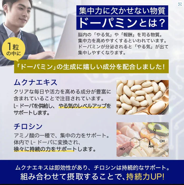【お得3ヶ月分・スイッチオン】集中力 アップ やる気 サポートサプリ  休眠 休息 やる気 チャージ ドーパミン ムクナ豆 チロシン カフェイン ホスファチジルセリン トリプトファン GABA ギャバ イチョウ葉 レシチン ムクナエキス ルテイン ビルべりー バコパ マリーゴールド GPC やるき 集中サプリ スポーツ 活気 ナイト サプリメント 睡眠 快眠 日本製 人気 ランキング 効果 強力 勉強 仕事やる気 DHA ブレイン 脳活 脳　ストレス リラックス