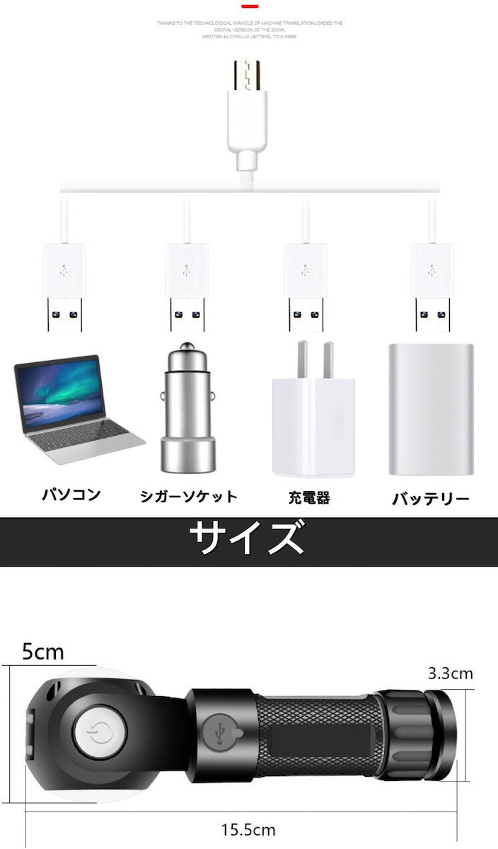 新懐中電灯 COB LEDライト 高輝度 赤電源 充電式 超強力 充電池付きハンディライト マグネット付き ズーム機能 フラッシュライト 多モード 軍用 作業灯 停電 防水 防災対策 最新仕様 防災グッズ アウトドア おすすめ コンパクト 軽量(w026)