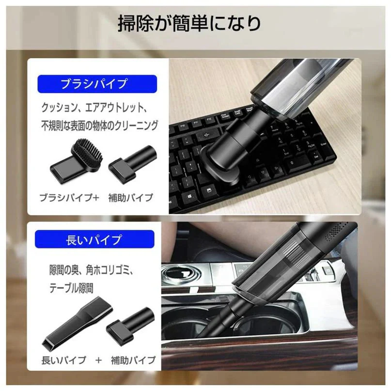 車載掃除機 家用掃除機 超軽量 PSE認証  分体回転 ロックデザイン 小型 ハンディ 充電式 USB急速充電 w065A(ホワイト)