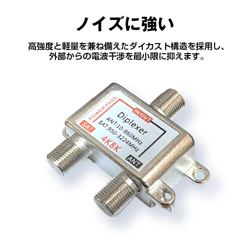 混合分波器 4K 8K アンテナ 分波 BS CS 地デジ 衛星放送 対応 テレビ 信号 混合 電波 3.2GHzF型 コンパクト 耐久 高品質 映像 簡単 接続 ケーブル 屋内 屋外