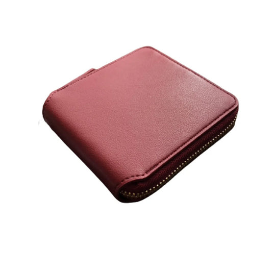 【ワインレッド】スクエア　四角　財布　ラウンドファスナー　コンパクト　飾りチャーム無し