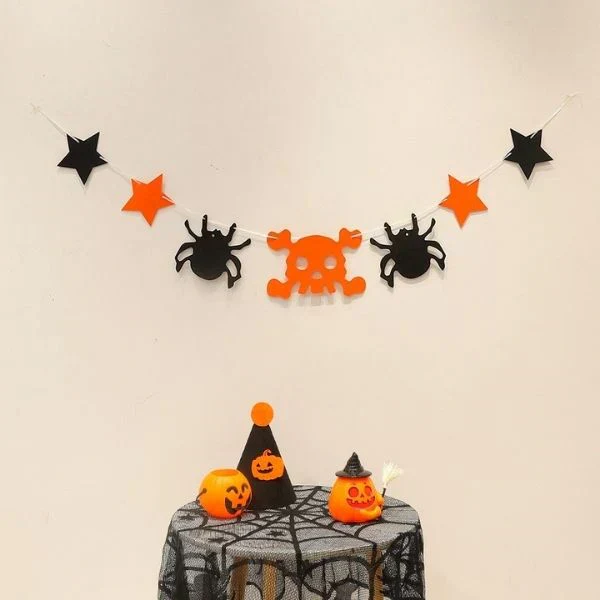 (タイプA) ハロウィン 飾り ガーランド ４本セット かぼちゃ 旗 雑貨 お化け 骸骨 吊るす 旗 インテリア 小物 デコレーション 小物 飾り付け 壁 玄関