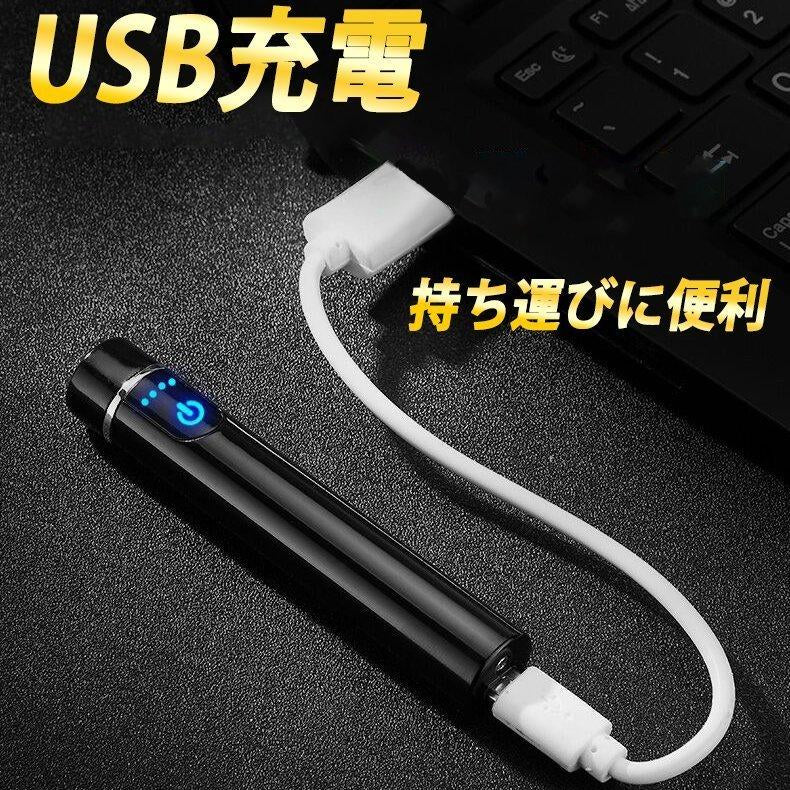 当日発送 ライター シガレットライター 電子ライター USB充電 ミニ 防風 無炎 小型 電量表示 安全ロック 軽量 携帯便利 ダブルアークライター BBQ w164B(シルバー)