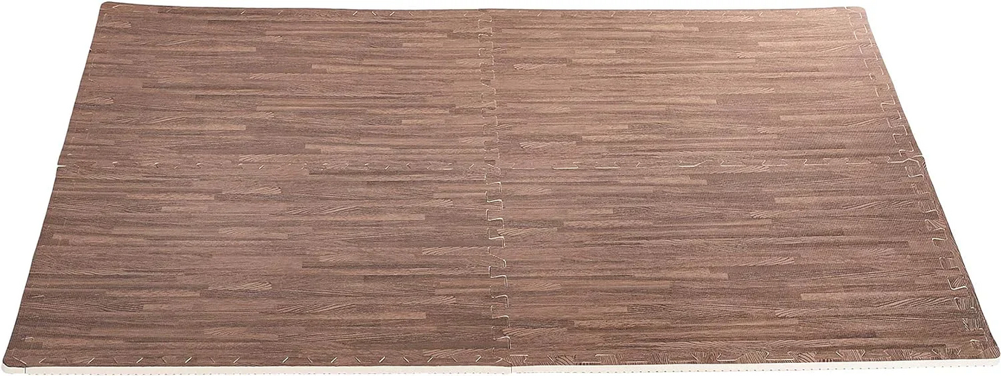 Amazonベーシック 訳あり パズルマット ウッドプリント 大判 60×60cm 6枚セット フチ付き
