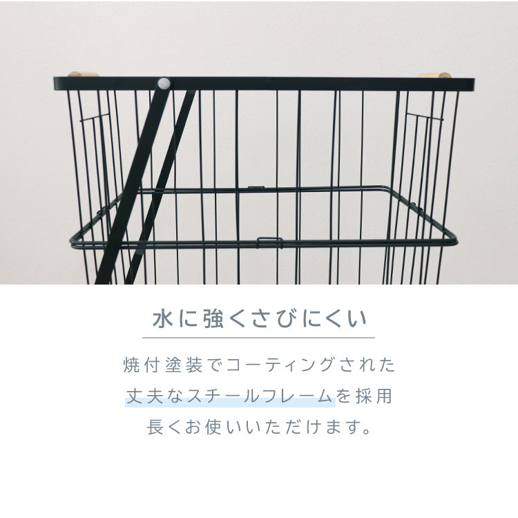 【ブラック】ランドリーバスケット キャスター付き 61L 大容量 ランドリーワゴン 洗濯カゴ 脱衣かご 洗濯かご ワイヤーバスケット 洗濯物 ランドリー 洗濯物入れ かご 脱衣所 洗面所 角型 収納 ランドリー収納 ボックス シンプル おしゃれ 新生活