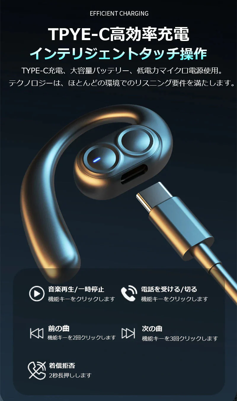 ワイヤレスイヤホン 耳掛け式 Bluetooth 5.4 HIFI高音質  PSE認証 超長航続 自動接続 360°サラウンドステレオ 低遅延 快適着装 ワイヤレスステレオイヤホン s109A(ブラック)