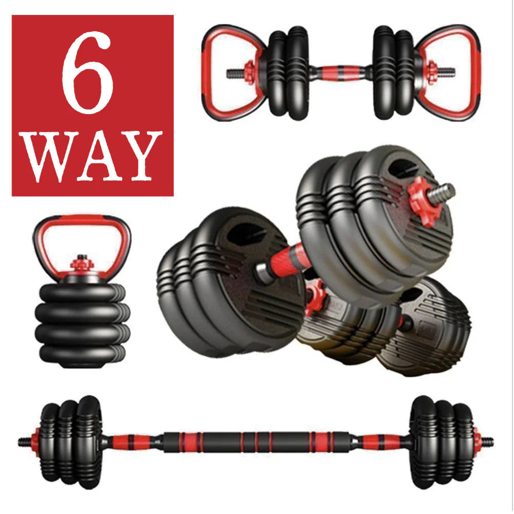 【10kg×2個セット】6WAY 可変式 ダンベル バーベル ケトルベルバーベル 可変式 鉄アレイ 筋トレ 筋肉 グッズ ジム 自宅 ウェイト トレーニング 三頭筋 上腕三頭筋 デッドリフト 胸筋