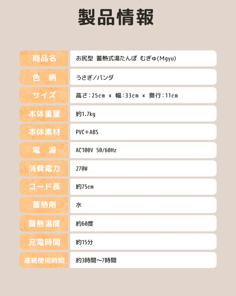 【うさぎ】お尻型 蓄熱式湯たんぽ むぎゅ(Ｍgyu) 湯たんぽ 充電式 ペット エコ湯たんぽ ウサギ パンダ ゆたんぽ かわいい おすすめ プレゼント クリスマス うさぎ お湯不要 電気湯たんぽ 節電 動物 アニマル あったか 冷え対策 冷え性 安眠 洗える