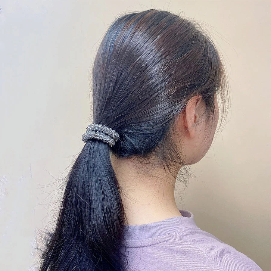 (ブラック)ヘアゴム　キラキラ　ヘアアクセサリー　かわいい　ゴールド　オシャレ　髪飾り　上品　大人っぽい　クリスタルビーズ 大人 上品 エレガント フェミニン 　シンプル　ブレスレット　子供用　大人
