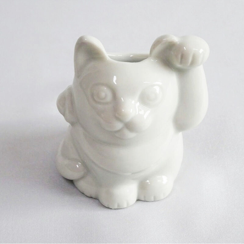 【3人シェア買いでお得】九谷焼 招き猫2寸歯ブラシ立て白地