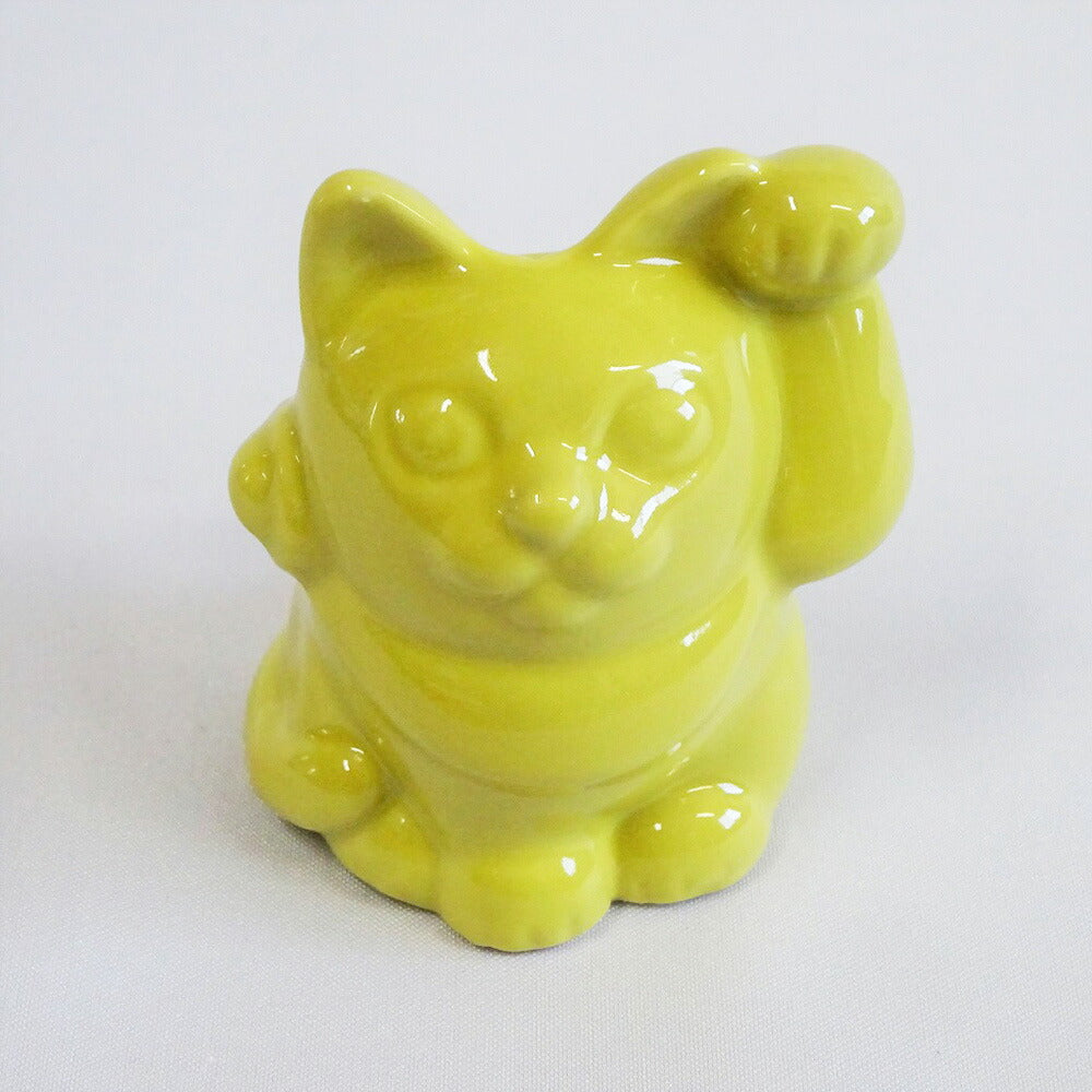 【3人シェア買いでお得】九谷焼 招き猫2寸歯ブラシ立て黄地