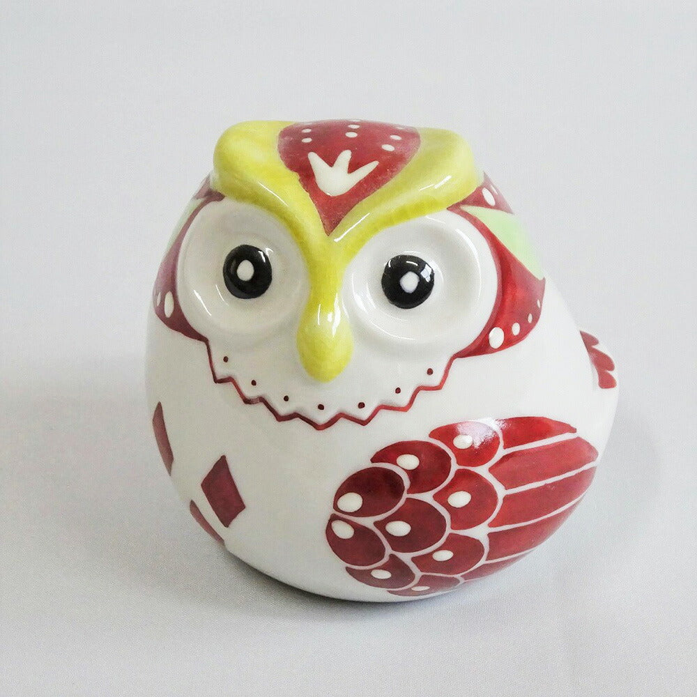 【3人シェア買いでお得】九谷焼 ふくろう3寸 横向き赤黄（五彩）