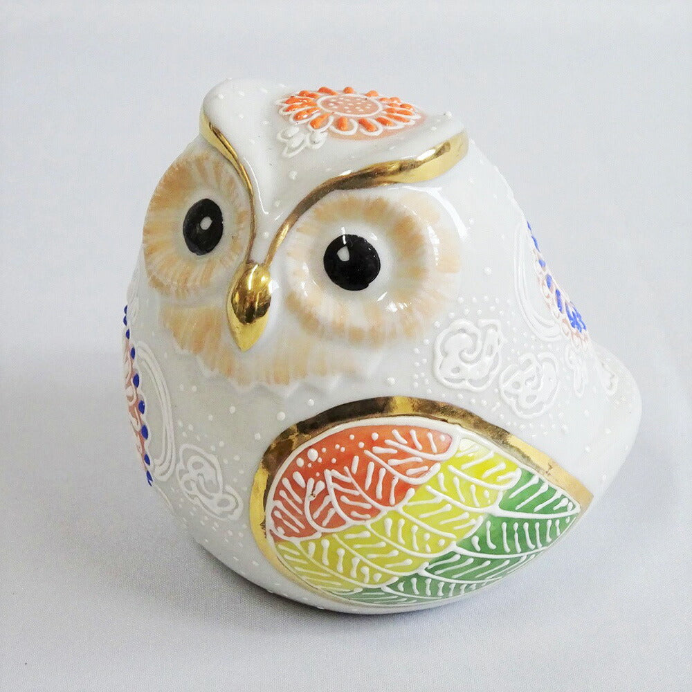 【3人シェア買いでお得】九谷焼 ふくろう3寸 横向き（盛絵）