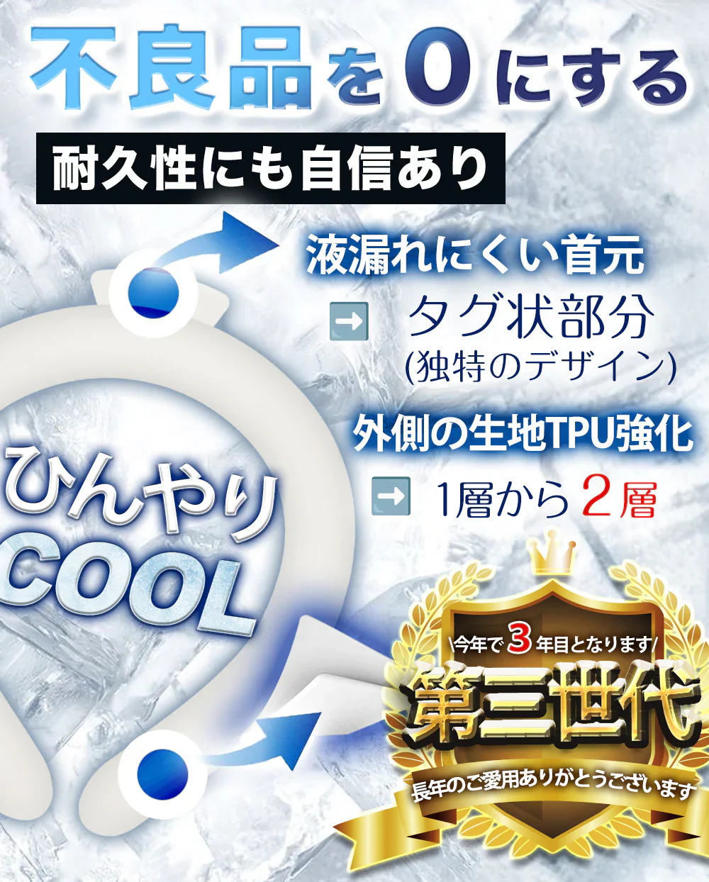 【冷感グッズ販売中】＼かすれブルー Lサイズ1本／クールリング アイスネックリング ネッククーラー 大人 ネックリング 冷感リング ひんやり クールネック 男性用 リングクール 冷却 暑さ対策 冷感グッズ 送料無料