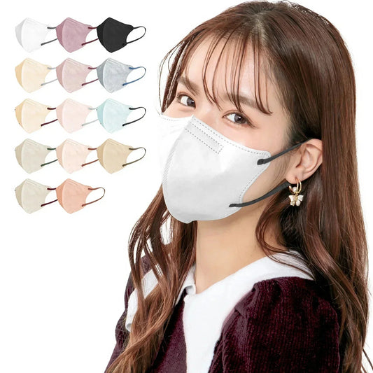 【バイカラー/ホワイト】40枚 Mサイズ ノーズワイヤーあり 立体マスク 3Dマスク カラーマスク 血色カラー バイカラー 4層構造 不織布マスク
