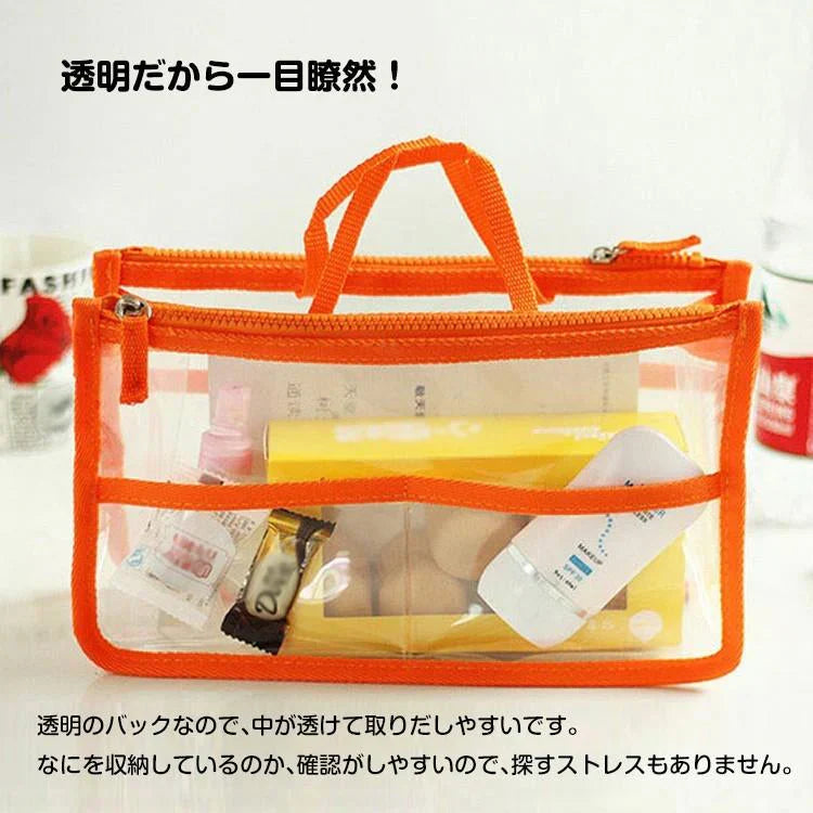 ◎9月上旬以内発送予定◎【オレンジ】 クリアバック 透明バック バックインバック ビニールバッグ 化粧ポーチ キャンプ 旅行 温泉 サウナ