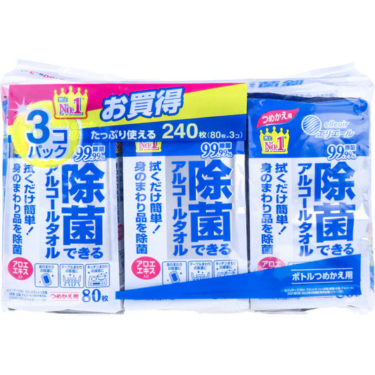 エリエール 除菌できるアルコールタオル つめかえ用 80枚入り 3個Ｘ5パック
