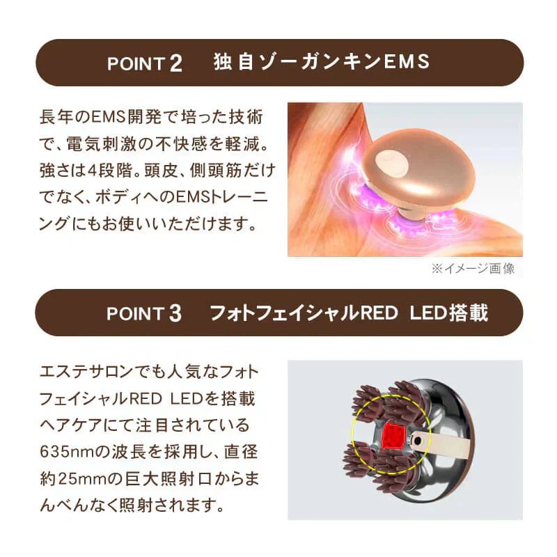 ゾーガンキンスカルプ EMS(低周波) ヘッドスパ 頭皮ブラシ 頭皮ケア 頭皮マッサージ 電動頭皮ブラシ シリコン 美容室専売 サロン 造顔筋メソッドで柔軟で健やかな頭皮へ マッサージ 頭皮ケア リフトアップ 美顔器 造顔筋(ゾーガンキン)メソッド 電気刺激の不快感を軽減 ボディへのEMSトレーニング 自宅で本格的なスカルプケア コンパクト 美髪