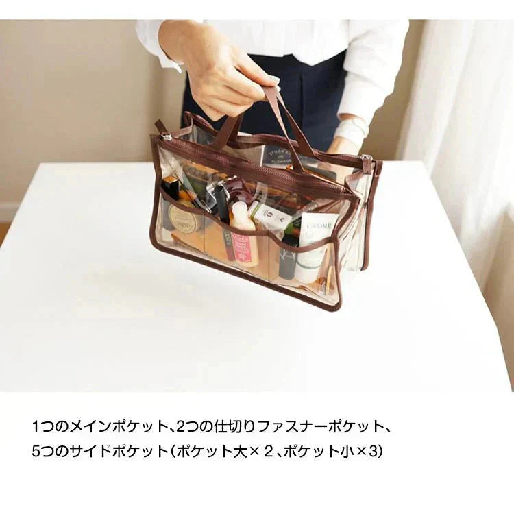 【ベージュ】 クリアバック 透明バック バックインバック ビニールバッグ 化粧ポーチ キャンプ 旅行 温泉 サウナ