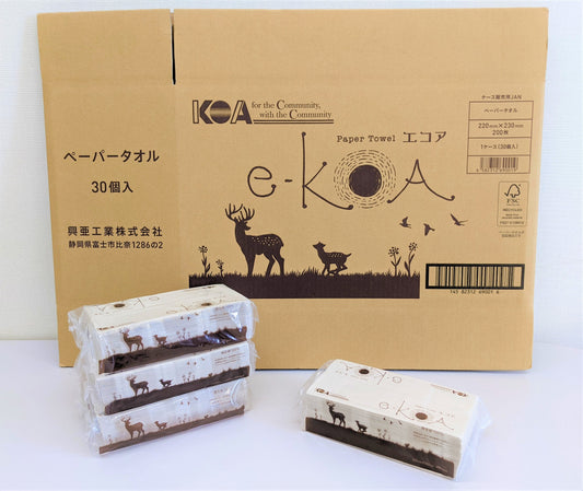 e-KOA エコア　極厚ペーパータオル　再生紙100%［ ケース販売 /200枚　30パック入り ］　送料無料