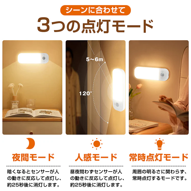 人感センサーライト 2個セット USB充電 室内 足元ライト フットライト 常夜灯 ナイトライト 非常灯 マグネット 照明 感知式 磁石 LED 明暗センサー 玄関 廊下 sl099