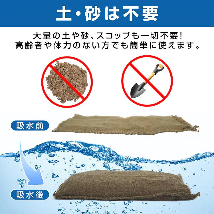 販売終了　土のう 土嚢袋 土嚢 20枚入り 水で膨らむ 吸水膨らむ 土砂不要 台風対策 豪雨 洪水 水害 大雨 床下 浸水 対策 防災