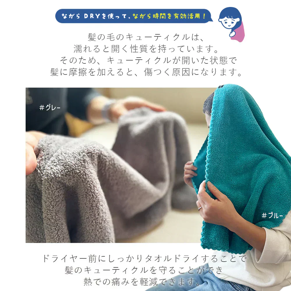 【ながらDRY】 ヘアドライタオル ヘアドライ タオル なんとなくブルー マイクロ ヘアキャップタオル キャップタオル マイクロファイバー 超高吸水 速乾 吸水 ながらDRY ゆる子【プチプラ特集】