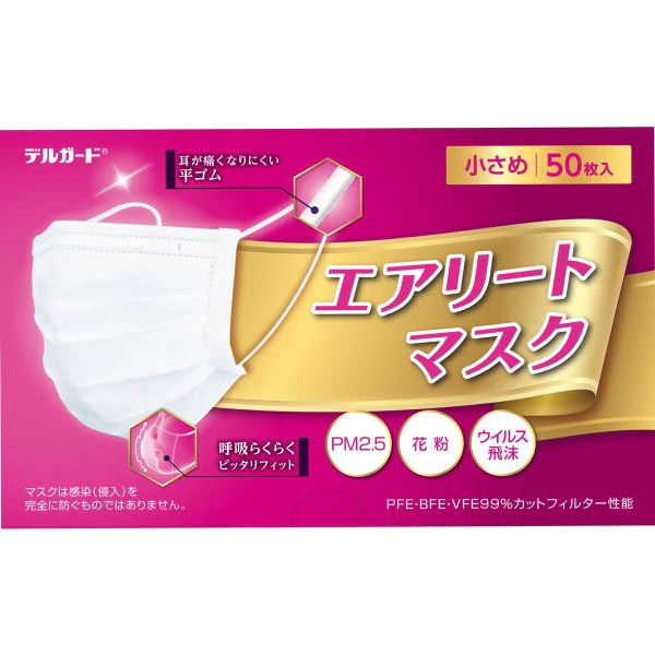 使い捨て不織布マスク デルガード エアリートマスク 小さめサイズ 50枚入りＸ5箱