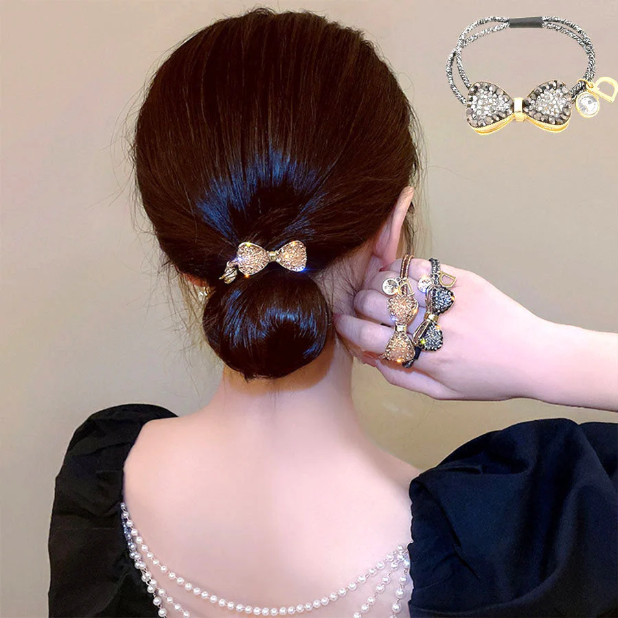(シルバー)ヘアゴム　蝶結び　キラキラ　ヘアアクセサリー　韓国ファッション　かわいい　オシャレ　髪飾り　上品　大人っぽい　エレガント フェミニン 　シンプル