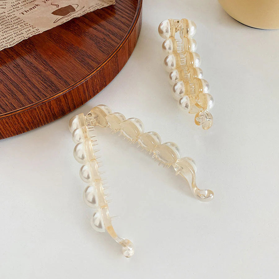 バナナクリップ ヘアクリップ 大きめ パール ヘアアクセサリー 髪留め 結婚式 パーティ シンプル レディース クリップ 人気 まとめ髪 髪飾り 大人かわいい 韓国