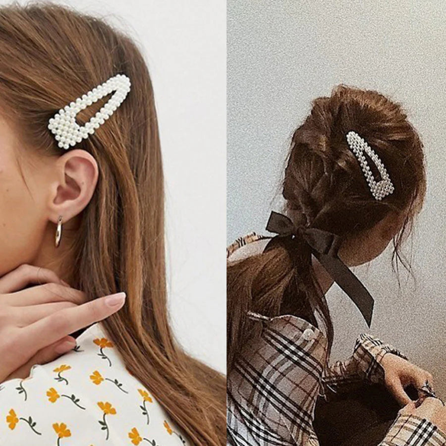 (A61)ヘアピン パッチン留め ヘアクリップ バレッタ 髪どめ 髪留め ヘアアクセサリー 白 パール風 真珠風