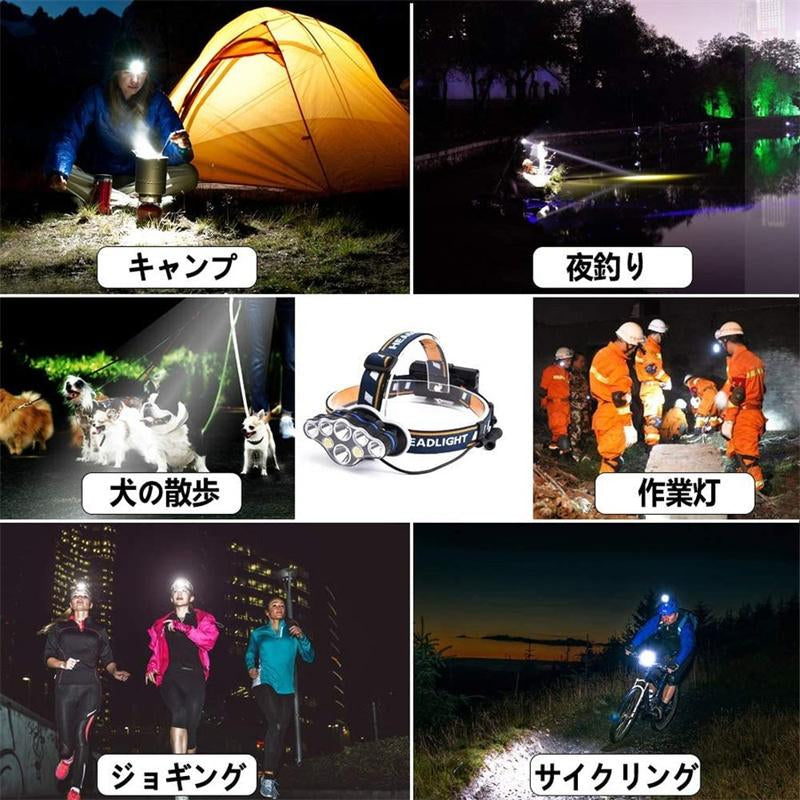 最新版超強光ヘッドライト led 充電式 ヘッドランプ - 軽量 防水 90度調節可能 高輝度 18650型バッテリー(w018)