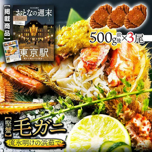 40%OFF★北海道産  浜茹で毛蟹 約500g×3尾【本州～九州エリア送料無料】