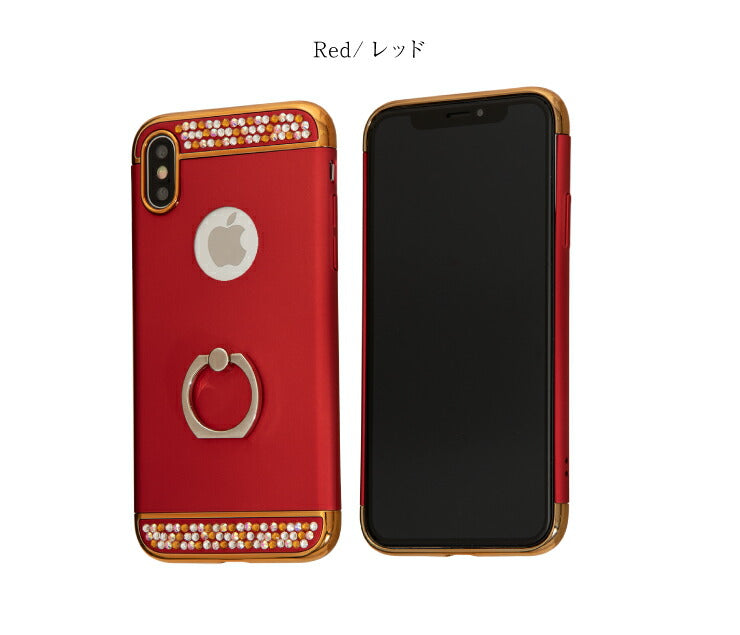 (iPhone7/8/ブラック)スマホケース iPhoneX XS ケース リング付 iPhone7 iPhone8 キラキラ デコ かわいい おしゃれ アイフォン カバー(代引不可)【メール便】【送料無料】