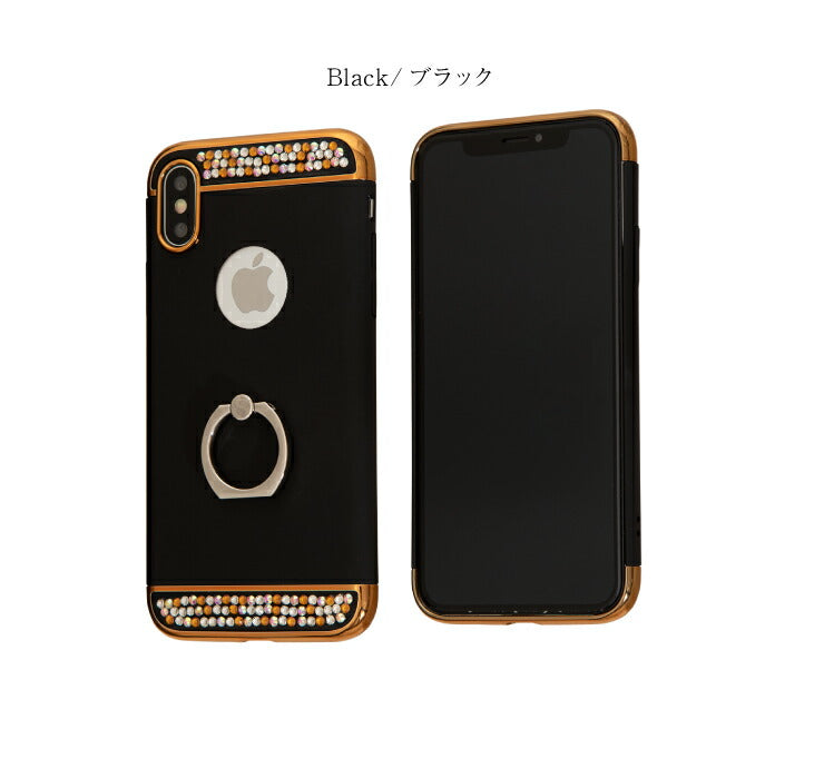 (iPhone7/8/ブラック)スマホケース iPhoneX XS ケース リング付 iPhone7 iPhone8 キラキラ デコ かわいい おしゃれ アイフォン カバー(代引不可)【メール便】【送料無料】