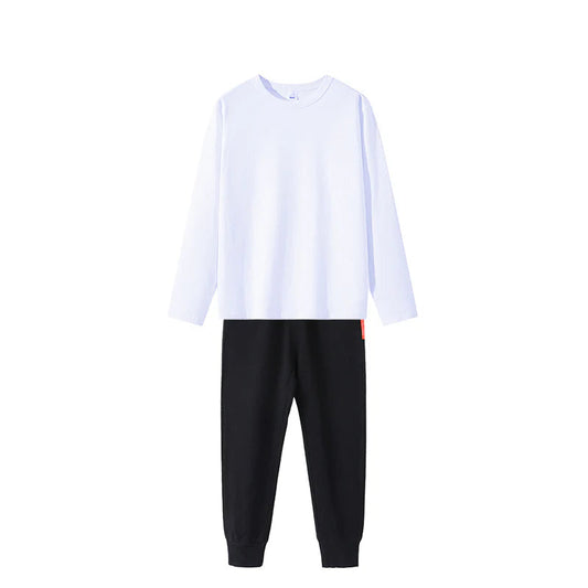 2点セット ブラック 110cm Tシャツ長袖 白 1枚 と スウェットズボン1枚 体育 体操服 子供 キッズ パンツ 秋 春 冬 通気性 運動会 イベント 男女兼用 90 100 110 120 130 140 150