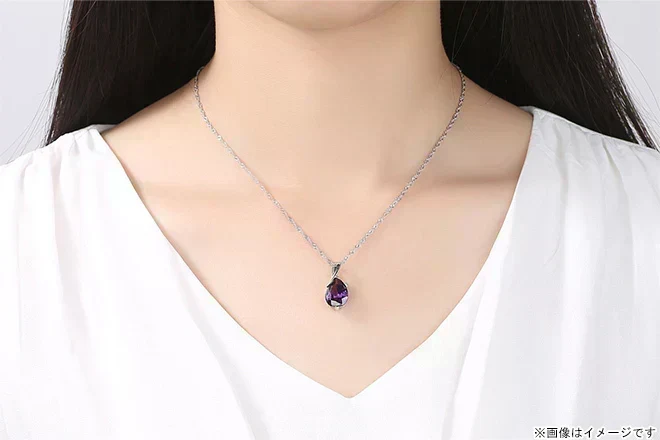 〈ネックレス〉超大粒アメジストジルコニア大粒ドロップ【カウシェファーム収穫対象商品】